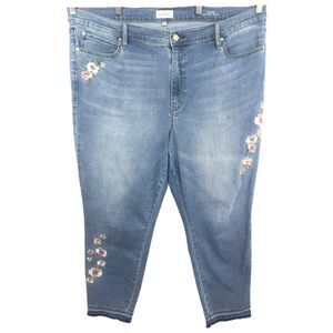 Nicole Miller Plus Size 20 High Rise Skinny Jeans Floral Embroidered Raw Hem 677